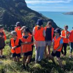 Tamariki/children learning about environmental restoration in the Whakaraupō/Lyttelton Harbour area.